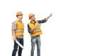 The two engineers with a tablet gesture on the white background Photo