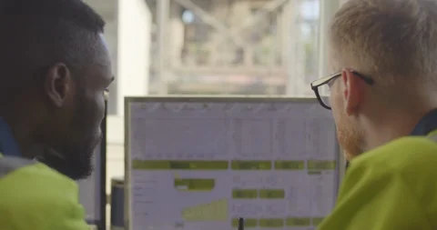 Two engineers working on computer Stock Footage 114350335