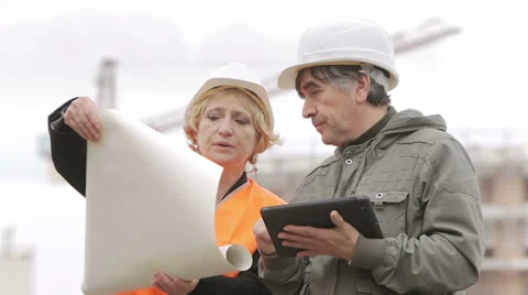Two engineers working in a construction site Video stock 35154703