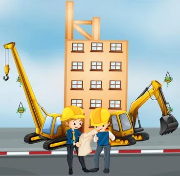 Two engineers working at construction site Stock Illustration