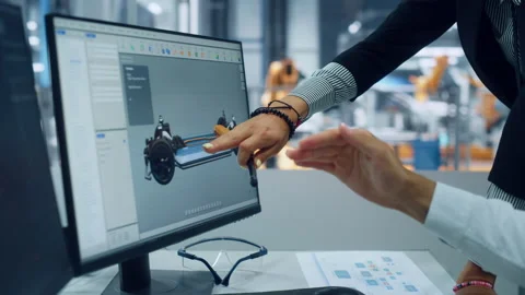 Two Engineers Working on Designing Electric Car on Desktop Computer 스톡 동영상 159477849