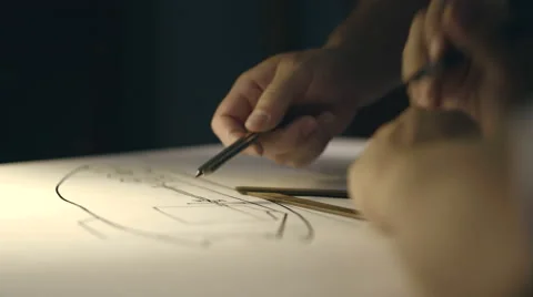 Two engineers working on the drawing. Only the hands and drawing. Stock Footage 67826698