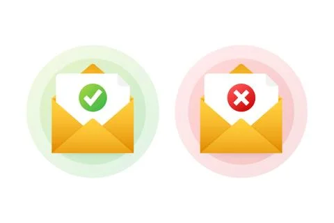 Two envelope with approved and rejected letters. Vector illustration. Stock Illustration