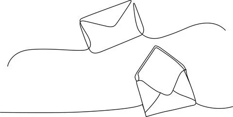 Two envelopes with handwritten lines and curves in the background Vector Stock Illustration