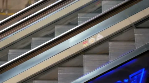 Two escalators going down fastly moving Stock Footage 55902975