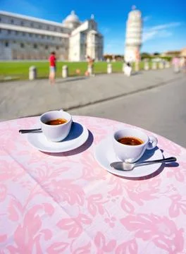 Two espresso cups on a table in Pisa Stock Photos