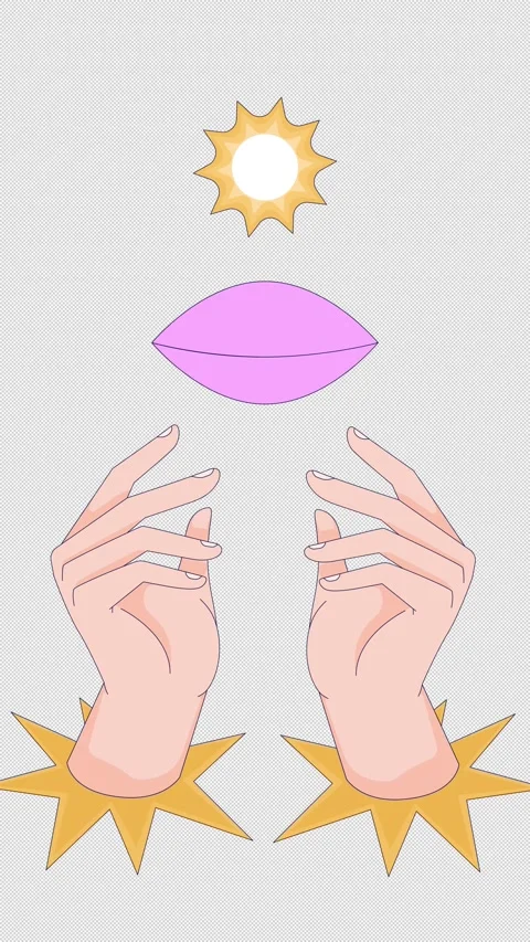 Two ethereal hands with sun and all seeing eye transparent overlay animation Stock Footage 312741796