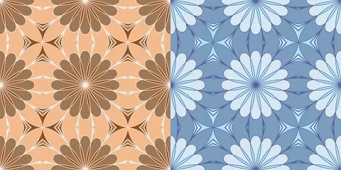 Two ethnic tight vector pattern. Brown and blue mandalas. Stock Illustration