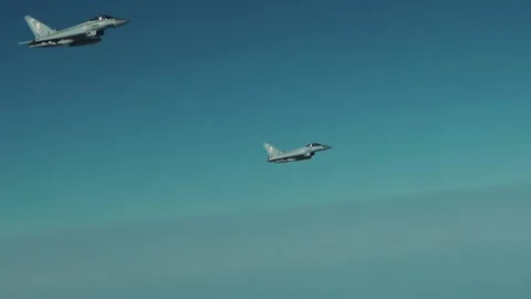 Two Eurofighter planes in flight Stock Footage 141204164