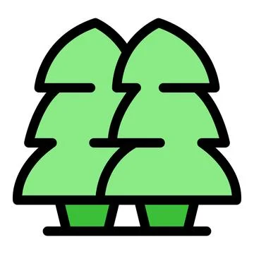 Two evergreen trees growing side by side in a lush forest environment Stock Illustration