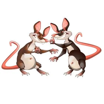 Two evil animated mouse fighting each other isolated on a white background Stock Illustration