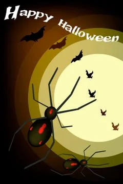 Two Evil Spiders on Full Moon Background Stock Illustration