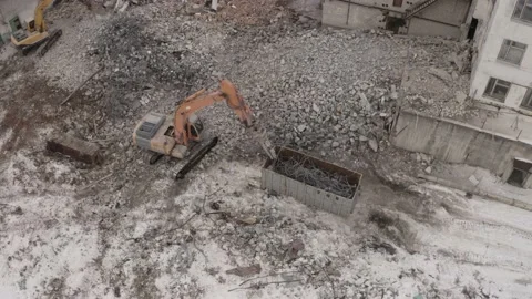 Two Excavators Are Working At The Factory Stock Footage 169665577