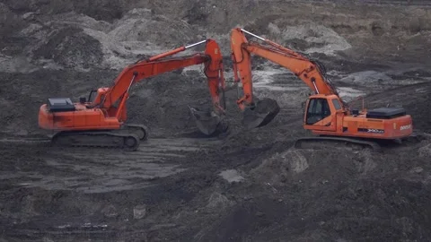 Two excavators are working Stock Footage 147249455