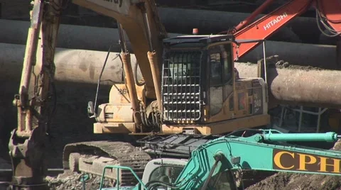 Two excavators on a construction site. Stock Footage 1016685