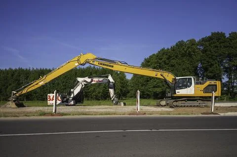 Two excavators at a construction site. Foto stock
