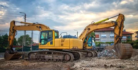 Two excavators Stock Photos