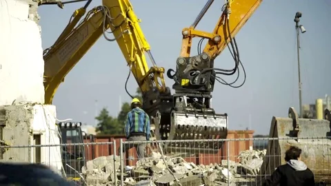 Two excavators with supervisor - 4K Video stock 69163880