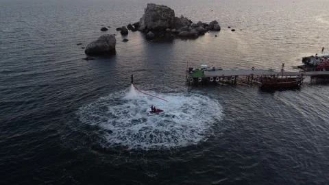 Two extremals is using flyboards on Black sea in summer day in Crimea. Stock-Footage 167448912
