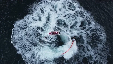 Two extremals is using flyboards on Black sea in summer day in Crimea. Stock-Footage 167448966