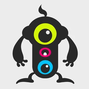 A two-eyed robot monster. A funny and cute monster. Flat cartoon character .. Stockillustratie