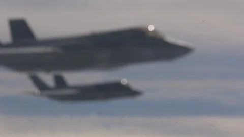 Two F-35 Lightning II flies in the sky - 2017 Stock Footage 88184864