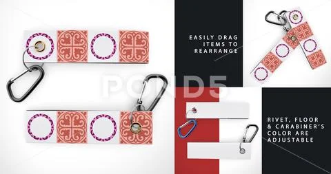 Two Fabric Key Fob with Carabiner and Keyring Mockup PSD Template