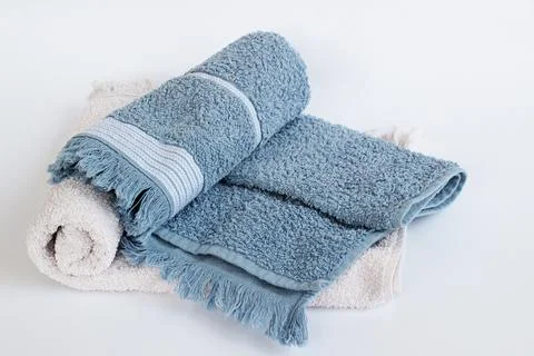 Two face towels on white background rolled Stock Photos