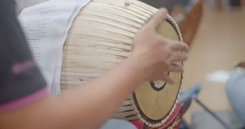 The two-faced drum is in Piphat orchestra.have responsible for rhythm control Stock Footage 222947323