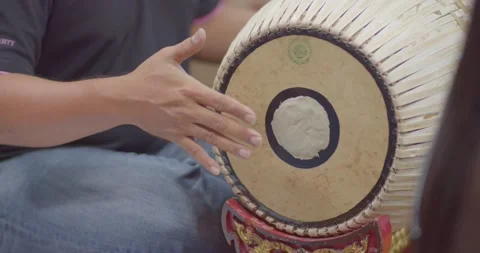The two-faced drum is in Piphat orchestra.have responsible for rhythm control Stock Footage 222947340