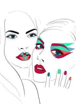 Two faces with bright makeup Stock Illustration