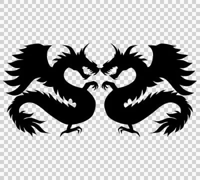 Two facing black dragon silhouettes with wings, claws, and serpentine bodies Stock Photos
