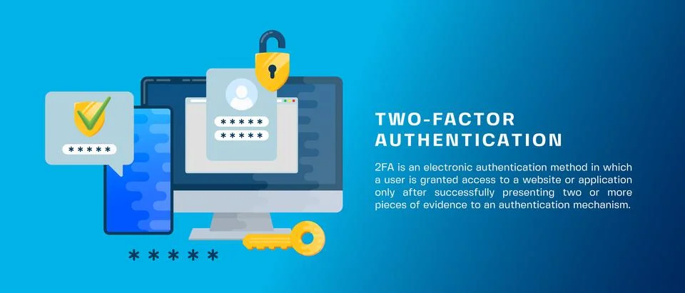 Two factor autentication security illustration banner. Login confirmation Stock Illustration