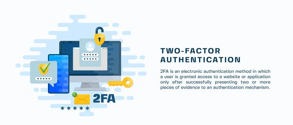 Two factor autentication security illustration banner Login confirmation Stock Illustration