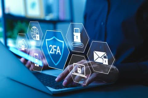 Two-Factor Authentication 2FA Cybersecurity Concept. 库存照片