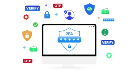 Two Factor Authentication 4k Animation with colorful shapes floating around Stock Footage 303144027