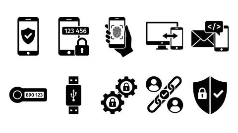 Two factor authentication and secure login vector icon set for web site or .. Stock Illustration