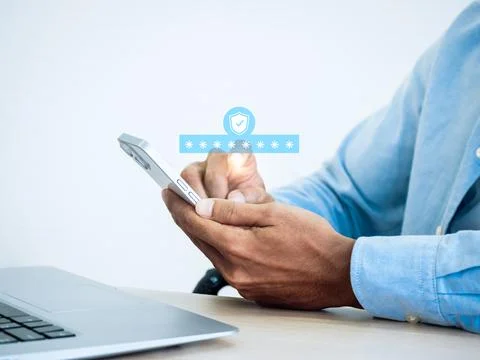 Two factor authentication concept. Virtual safety shield icon while access on Stock Photos