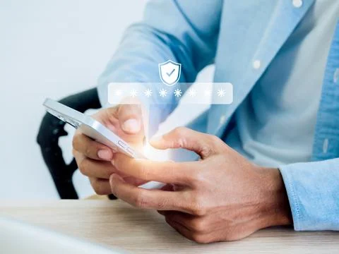 Two factor authentication concept. Virtual safety shield icon while access on Stock Photos