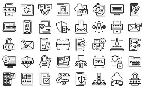 Two factor authentication icons set outline vector. Code certificate 스톡 일러스트