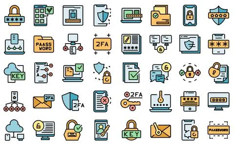 Two factor authentication icons set vector flat Stock Illustration