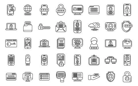 Two factor authentication icons set outline vector. Code certificate イラスト素材