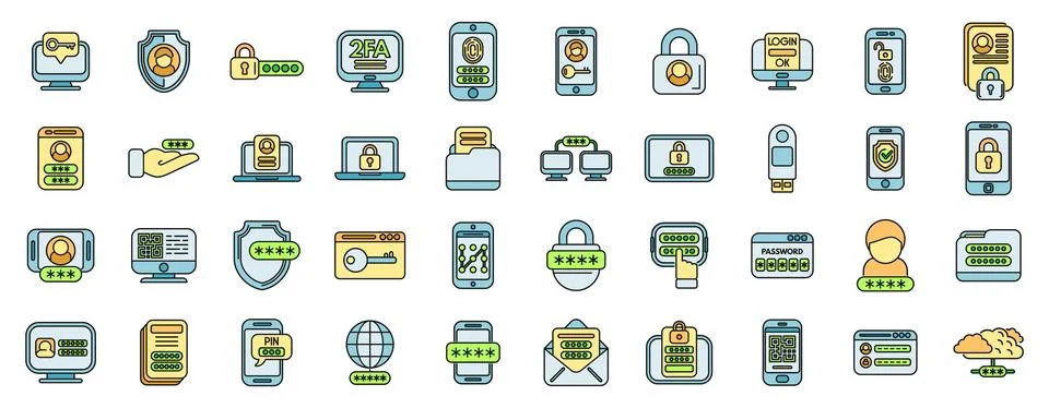 Two factor authentication icons set vector color line イラスト素材