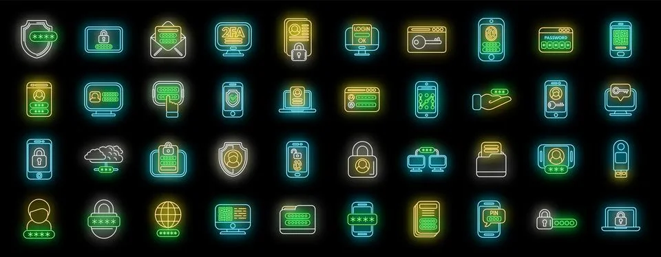 Two factor authentication icons set vector neon イラスト素材