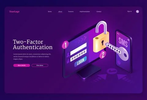 Two-factor authentication isometric landing page 스톡 일러스트