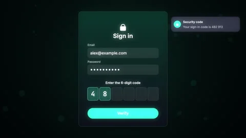 Two-factor authentication login form fills a 6-digit code and unlocks acces.. 스톡 동영상 346958072