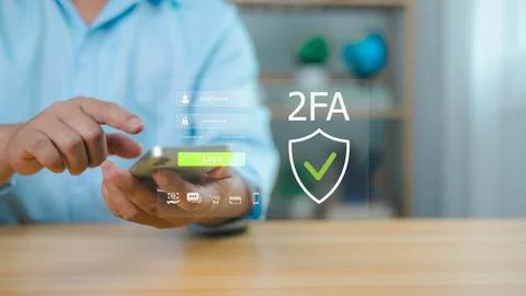 Two-factor authentication login security on mobile phone, cyber security co.. Stock Photos