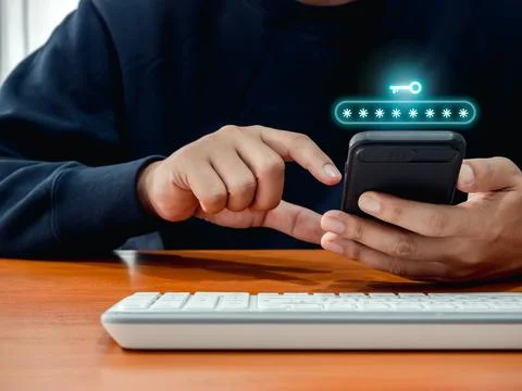 Two factor authentication or 2FA concept. Key tech icon and password showin.. Stock Photos