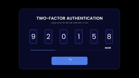 Two factor authentication screen with one time code entry animation Видео 347573356