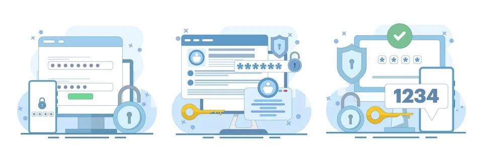 Two-factor authentication set featuring secure login verification Stock Illustration